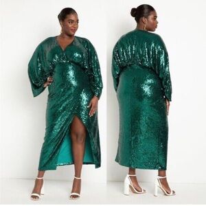 NWT Eloquii Emerald Green Sequin Wrap Dress Size 18